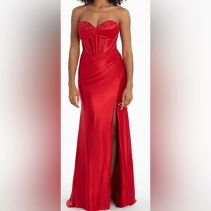 Camille La Vie Red Beaded Prom Dress